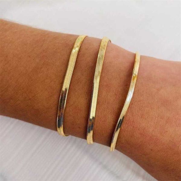 Stainless steel herringbone chain bracelet for women and men, gold plated waterproof bangle G1026
