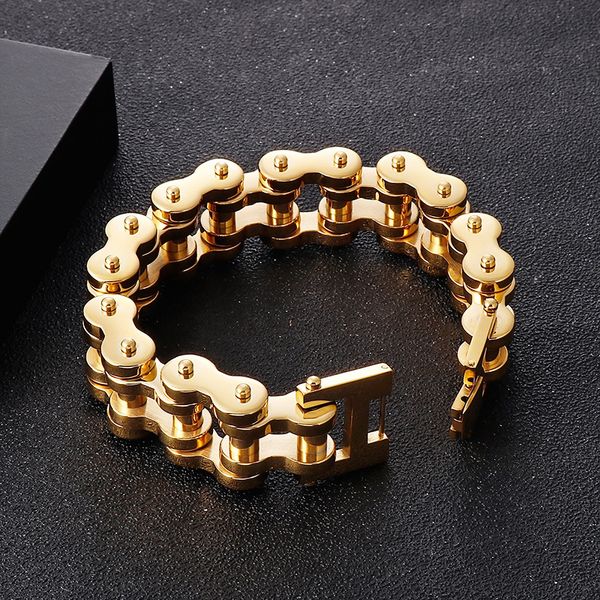 Stainless steel men's hip hop bike chain bracelet with classic buckle design