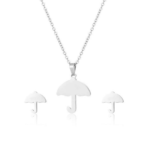 Stainless steel mini umbrella charm earrings set with matching pendant necklace jewelry accessories