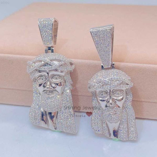 Sterling silver 925 hip hop jewelry for men featuring diamond-cut moissanite Jesus pendant