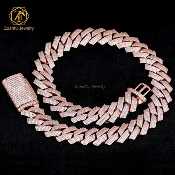 Sterling silver 925 rose and white gold Miami Cuban link chain necklace with lab diamonds and moissanite