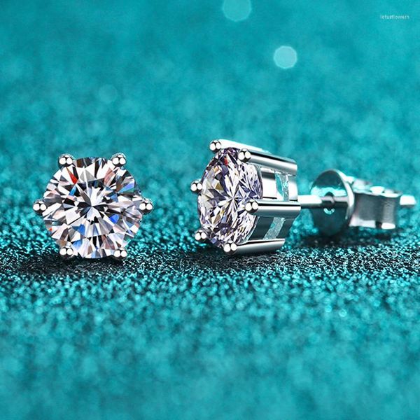 Sterling silver screw stud earrings featuring round moissanite and lab-grown diamonds with GRA certification, designed for women