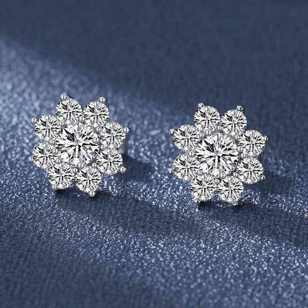 Sterling silver sunflower earrings with geometric mossanite diamonds in D-color, 50 points per pair