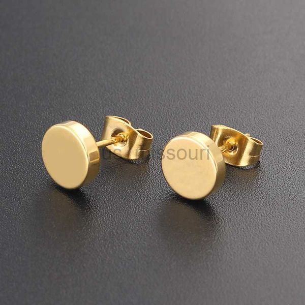 Stud 1 Pair Punk 312MM Round Gold Stainless Steel Earrings for Women and Men, Simple Hip Hop Jewelry J230529