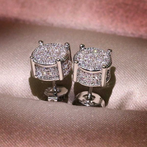 Stud Choucourng Hip Hop Earrings: Vintage 925 Sterling Silver & Gold Fill with Pave White Sapphire & CZ Diamonds for Women & Men