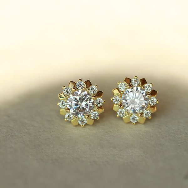 Stud DIWENFU 14K gold women's stud earrings in Bohemian style with garnet stones
