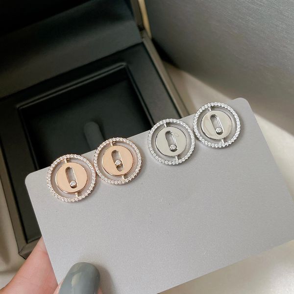 Stud French Classic Jewelry 9256 Sterling Silver Round Medal Womens Earrings with movable stones, perfect Valentine's Day gift 230307