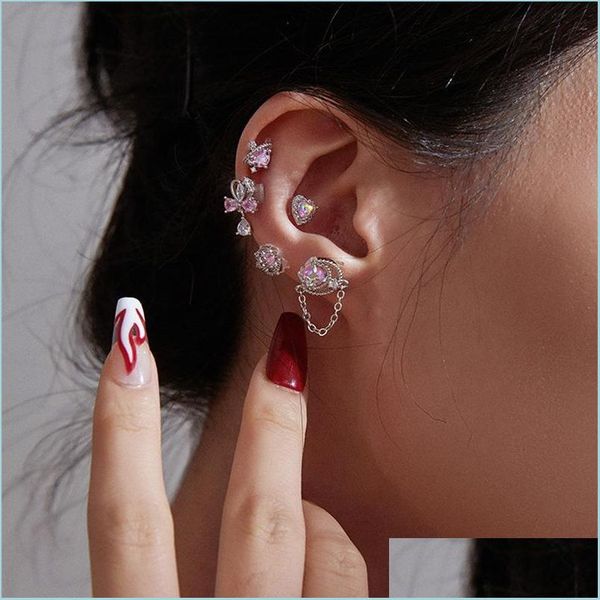 Stud Stud Vsnow Korean Shiny Rhinestone Love Heart Bowknot Earring For Women Tassel Imitation Pearl Waterdrop Moon Jewelry Drop Deli Dhjyx