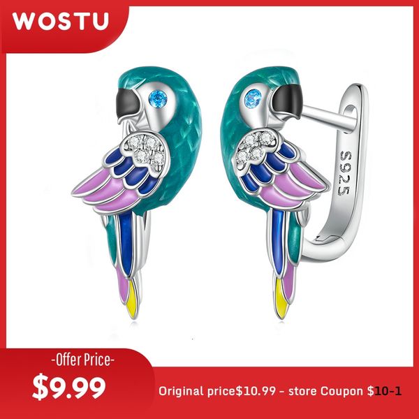 Stud WOSTU 925 Sterling Silver Rainbow Parrot Hoop Earrings for Women - Stylish Pet Bird CZ Earrings, Perfect Gift for Girls and Family