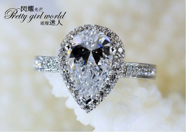 Stunning pear-cut diamond ring in 925 sterling silver, available in sizes 5-11 with free shipping and gift included