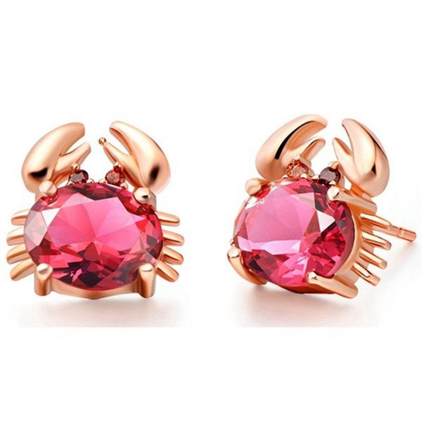 Stylish 18k rose gold filled animal stud earrings with blue ruby amethyst crystals, a charming jewelry gift for women and girls