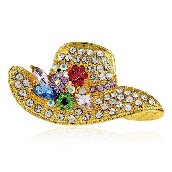 Stylish 3-color hat brooches with rhinestones, designer metal enamel pins for women's luxury jewelry and party accessories