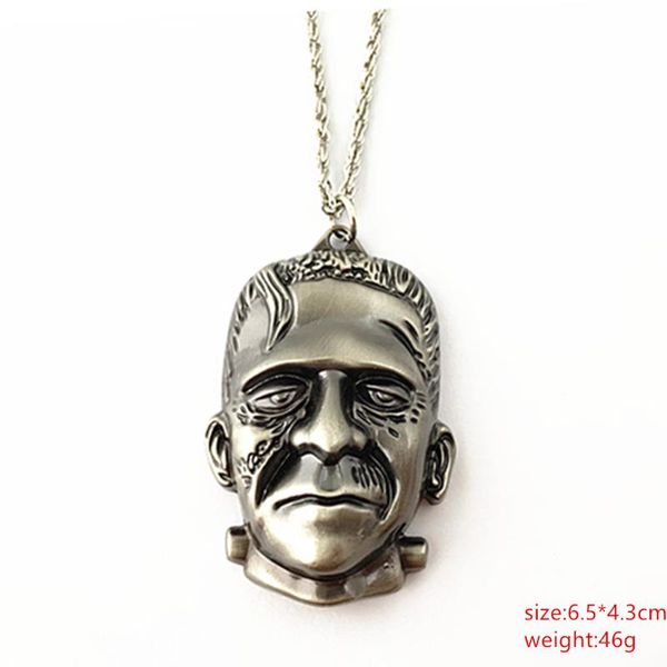 Stylish Frankenstein-themed pendant necklaces and keychains, high-quality metal jewelry for horror movie fans, perfect cosplay gifts for women, girls, and men