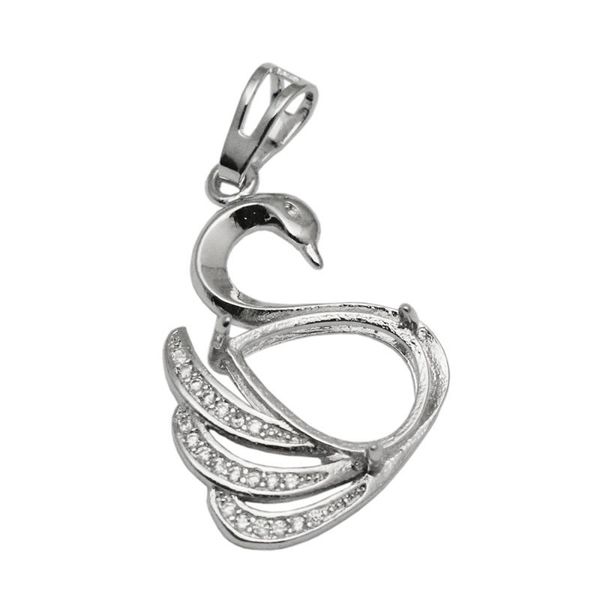 Swan-shaped sterling silver pendant settings for tear-drop cabochons, ideal for handmade jewelry