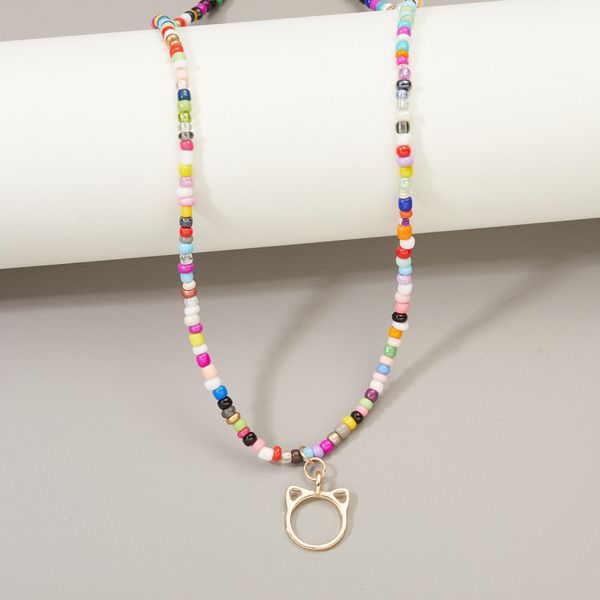 Sweet Beach Style 18K Gold Plated Animal Heart Pendant Necklace Summer Jewelry Colorful Seedbead Necklace