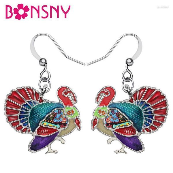 Sweet Thanksgiving-themed enamel alloy dangle earrings featuring chicken and turkey designs, stylish jewelry for women, girls, and teens, perfect for parties and gifts