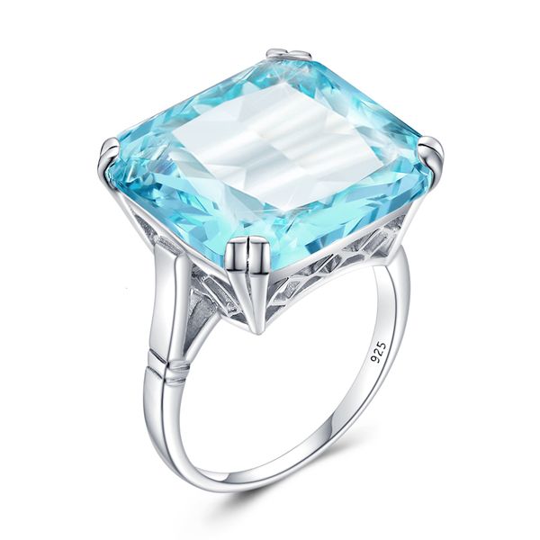 Szjinao 925 sterling silver 17mm square aquamarine wedding ring for women, vintage sparkling birthstone jewelry