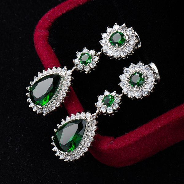 Teardrop Green Zircon Dangle Earrings in 18k White Gold Filled, Elegant Jewelry for Women