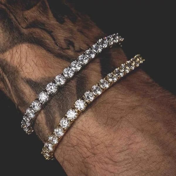Tennis 14k Yellow Gold Bracelet for Men, Iced Out with 3/4/5mm Cubic Zirconia, Hip-hop Streetwear Crystal Chain Jewelry