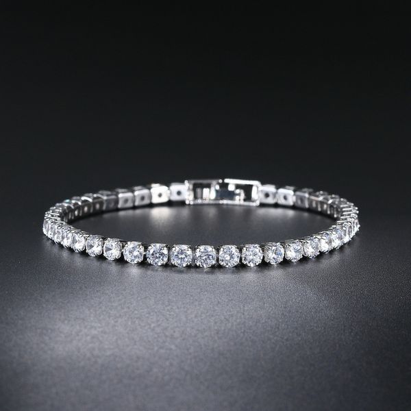 Tennis chain bracelet for women and men featuring blue, emerald, and pink cubic zirconia stones in silver or gold plating, with a 4mm crystal design for a hip-hop style