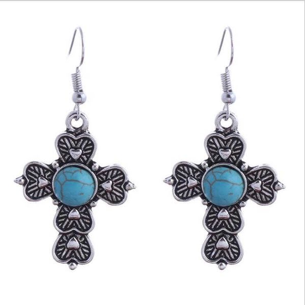 Tibetan silver and turquoise chandelier earrings for women, a stylish national fashion gift