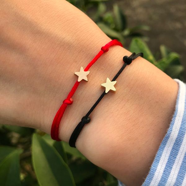 Tiny Gold Star Charm Adjustable Black Red Blue Brown Green Yellow Pink Purple Cord Rope Wrist Jewelry Hand Bracelet Anklet Women