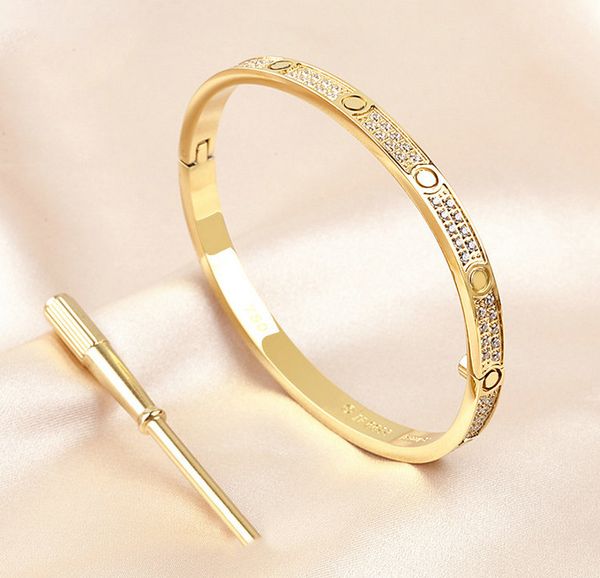 Titanium steel bangle bracelet with 2-row full diamond design, unisex jewelry gift in 16-19 size without box set