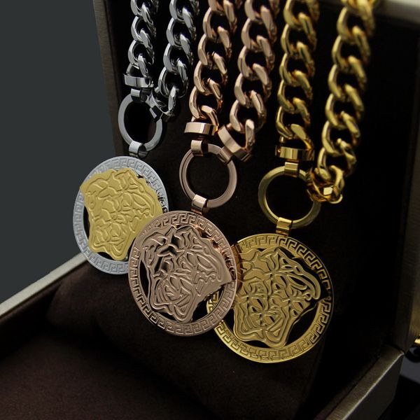 Titanium steel fashion jewelry set featuring Basilisk Medusa designs, including bracelet, necklace, and earrings in brass with 18K gold plating for stylish women