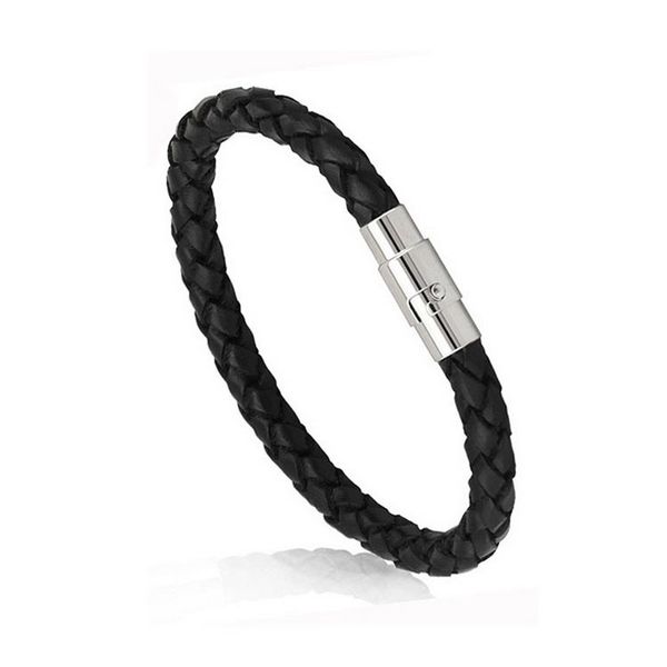 Titanium steel men's magnetic clasp genuine leather braided 20cm bracelet for couples, a stylish bangle charm jewelry piece