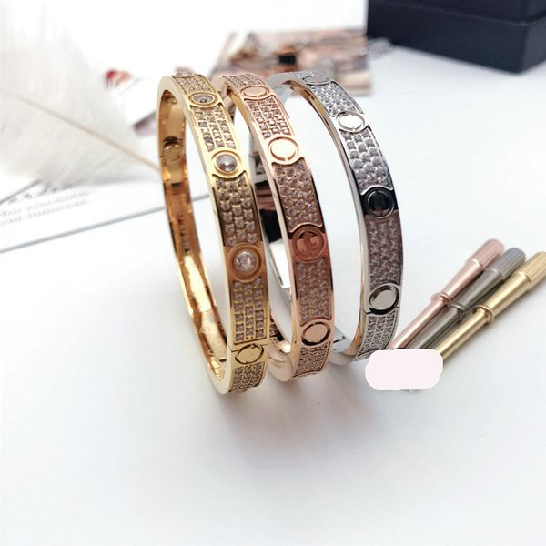 Titanium steel triple-row diamond bracelet for women and men, stylish Christmas bangle jewelry gift with velvet pouch
