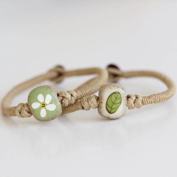 Traditional Handwoven Rope Colored Glaze Ceramic Fashion Jewelry Small Bracelets Free Shipping #1533