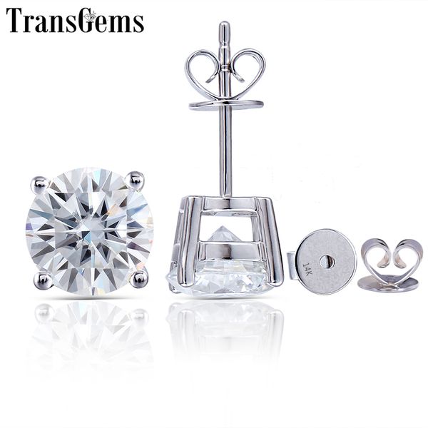 Transgems 14K white gold moissanite stud earrings for women, available in 2.4CTW 7MM or 1.6CTW 6MM GH color, perfect as party gifts with push back design CJ191203