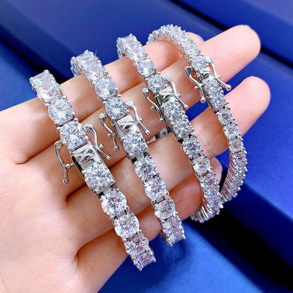 Trendy 4-7mm moissanite bracelet in 925 sterling silver, perfect for women's weddings and engagements