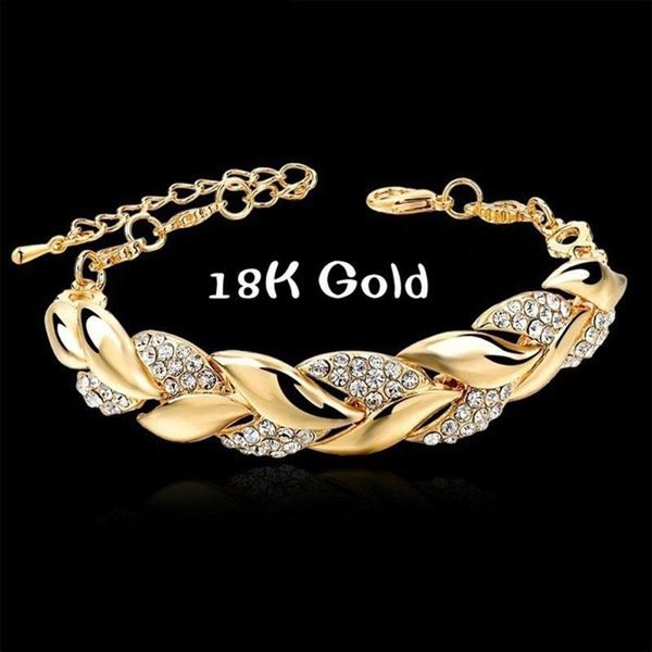 Trendy gold leaf-shaped crystal bracelet with full rhinestones for women, a stylish party accessory and gift
