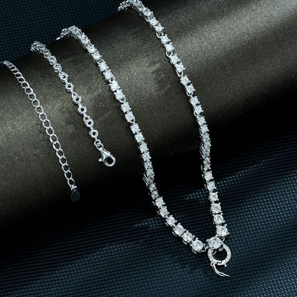 Trendy Moissanite choker necklace in genuine 925 sterling silver, perfect for weddings and parties, an elegant jewelry gift for women