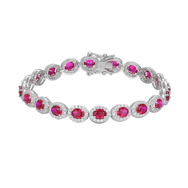 Trendy oval ruby diamond bangle in 925 sterling silver, perfect as a wedding or engagement gift for women and men