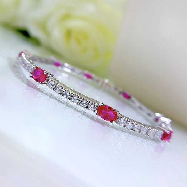 Trendy Ruby Diamond Bangle Bracelet in 925 Sterling Silver for Women's Wedding and Bridal Jewelry
