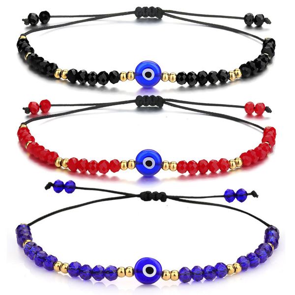 Turkish Evil Eye Bead Bracelet with Braided Rope and Colorful Crystal Beads, Handmade Jewelry Gift for Women