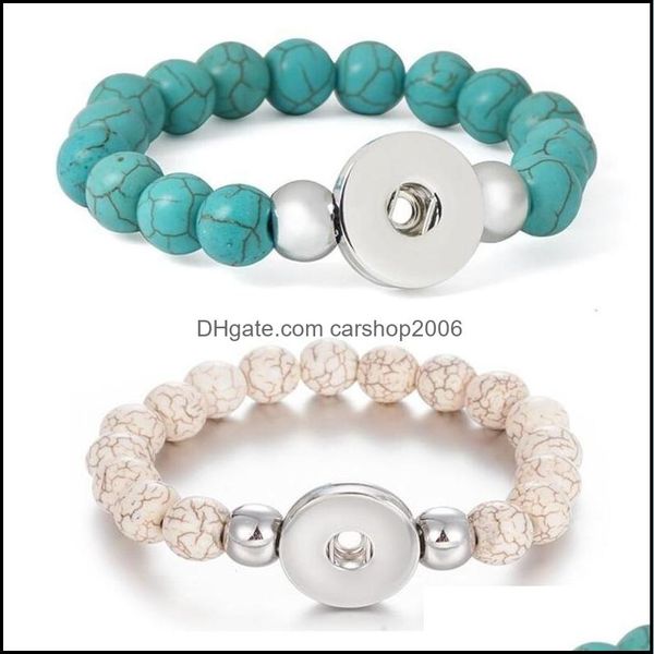 Turquoise bead charm bracelet with 10mm ginger buttons and 18mm snap clasps for DIY bangle styling