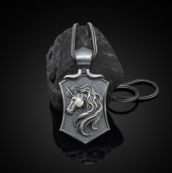 Unicorn Shield Men's Pendant Necklace Trendy Hip Hop Sweater Chain Versatile Long