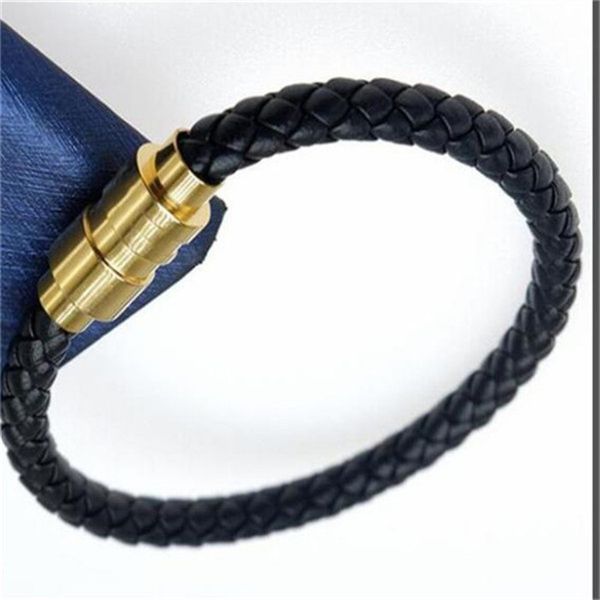 Unisex black leather magnetic charm bracelet - fashionable bangle for men