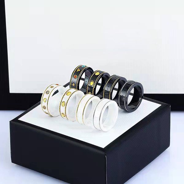Unisex ceramic fashion rings with side stones, available in 6 colors, high quality and boxed, perfect as jewelry gifts for men and women