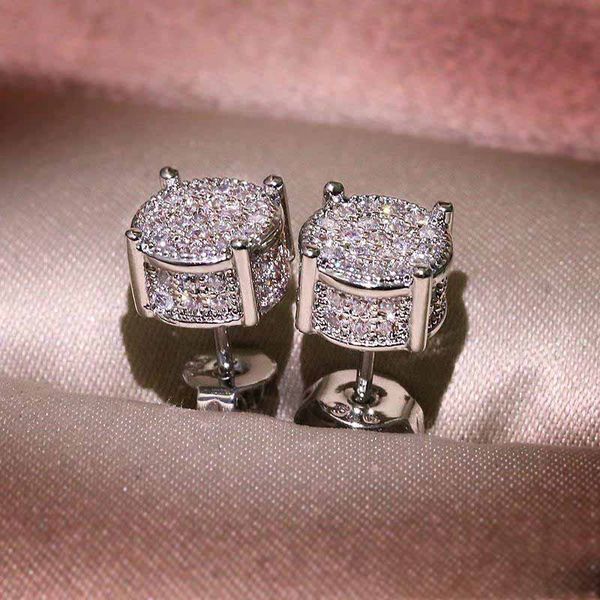 Unisex yellow and white gold-plated CZ stud earrings with sparkling simulated diamonds for both men and women