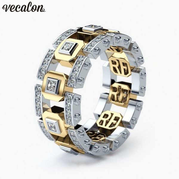 Vecalon Vintage Hollow ring in 925 Silver with 5A CZ, perfect for engagement, weddings, or as a stylish statement piece for parties, suitable for both women and men, makes a great jewelry gift