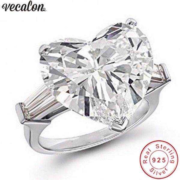 Vecalon's elegant 925 sterling silver diamond and cubic zirconia engagement ring, a perfect bridal band for women