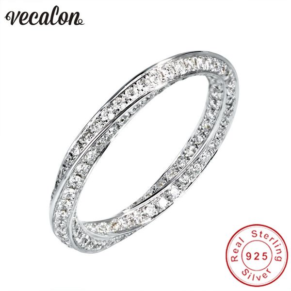 Vecalon's elegant 925 sterling silver infinity ring features 5A zirconia stones, perfect as a women's bridal gift or wedding band