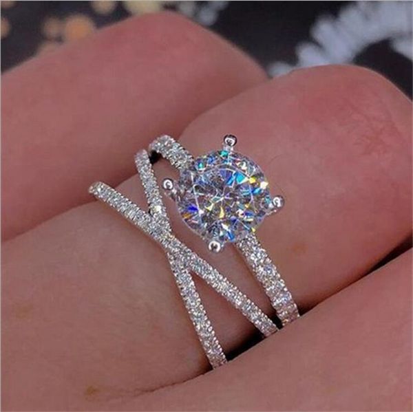 Vecalon's handmade 925 sterling silver promise ring features pave CZ stones, perfect for engagement or wedding bands as elegant women's jewelry