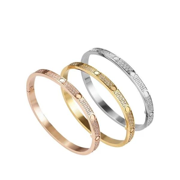 V-GOLD plated luxury designer bangles for women and men, featuring 10 CZ full diamond inlaid designs in 2-3 rows, available in 4MM and 6MM wide nail bracelet styles