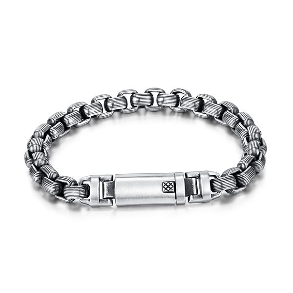 Vintage 8mm 9-inch silver rolo link chain bracelet in stainless steel, a stylish jewelry gift for men and boys on Christmas or special occasions