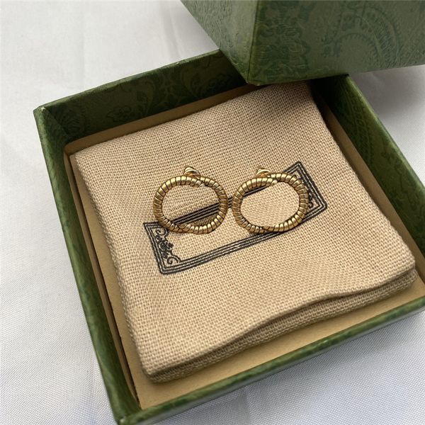 Vintage brass double-letter charm earrings for women, stylish and unique eardrop jewelry available wholesale